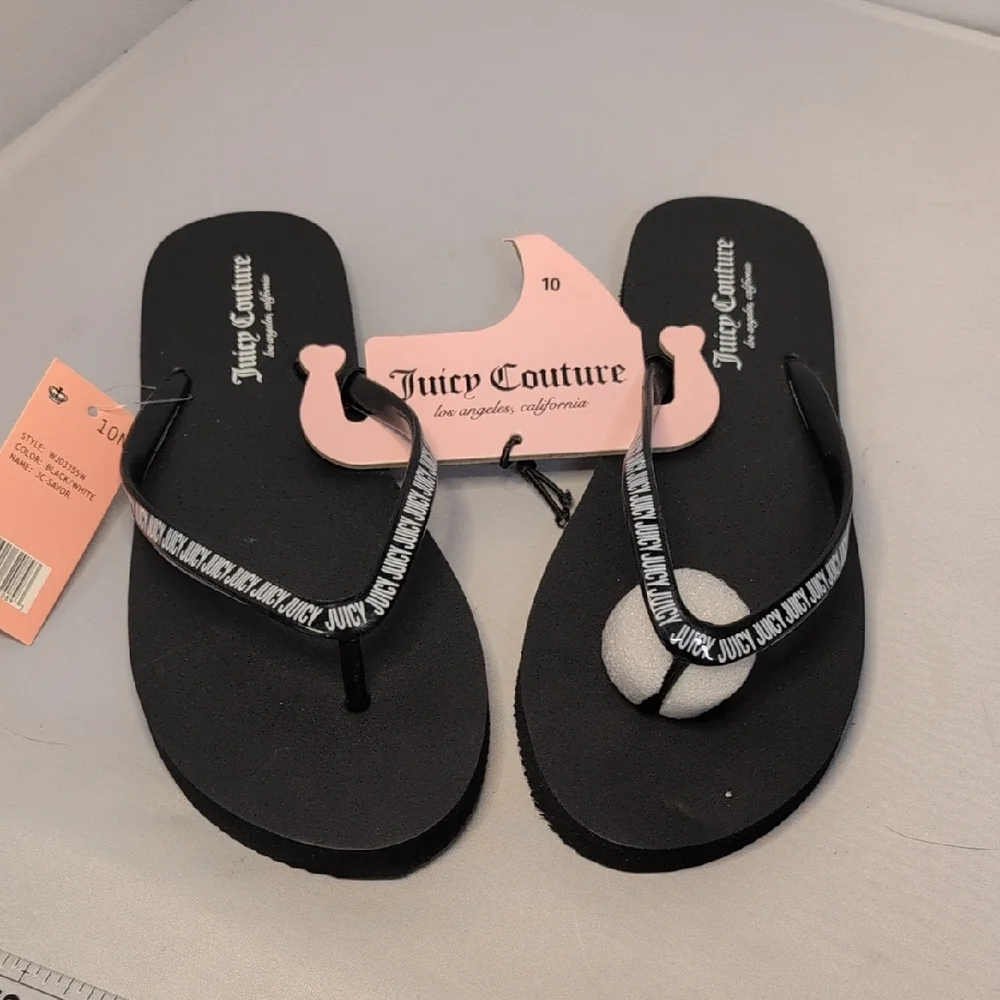 Juicy Couture Savor Slip On Signature Flip-Flops Black & White  Size 10 *READ